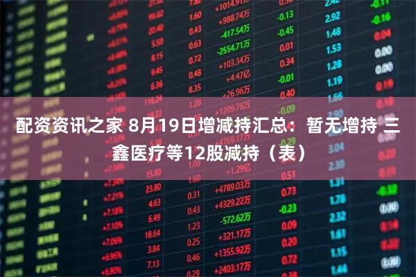 配资资讯之家 8月19日增减持汇总：暂无增持 三鑫医疗等12股减持（表）